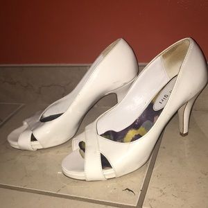 White opened toe heels